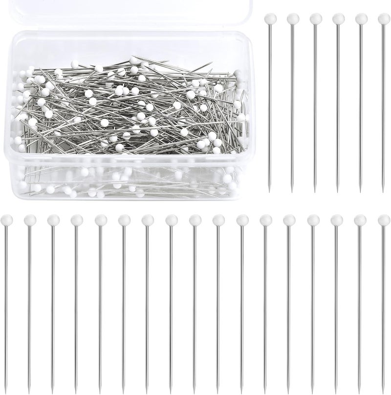Kogyxe Sewing Pins, 300 PCS Straight Pins for Fabric, White Pearlized Ball Head Quilting Pins Long 1.5inch with Transparent Plastic Box for Dressmaker, Jewelry DIY Decoration and Sewing Project - Image 1